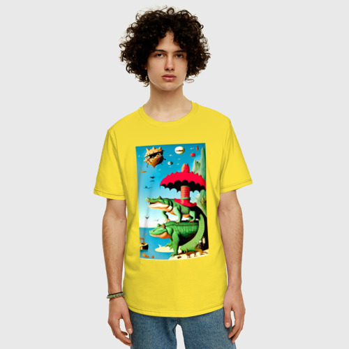 Мужская футболка хлопок Oversize с принтом Два крокодила - памяти Иеронима Босха, фото на моделе #1