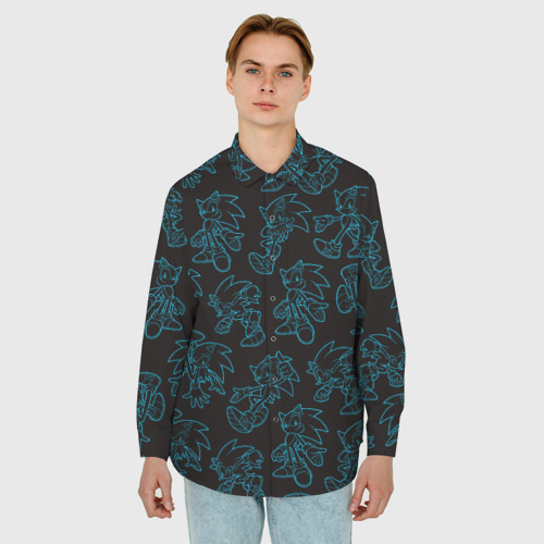 Мужская рубашка oversize 3D с принтом Соник паттерн, фото на моделе #1