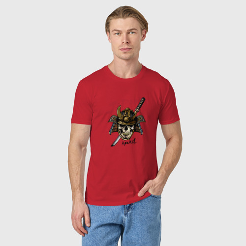 Мужская футболка хлопок Череп самурая Japan, цвет красный - фото 3