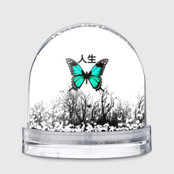 Игрушка Снежный шар С бабочкой на фоне японского иероглифа