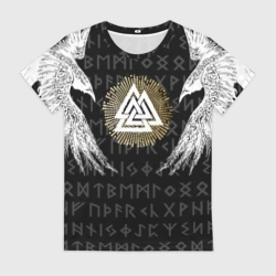 Женская футболка 3D Крылья ворона и скандинавская руна