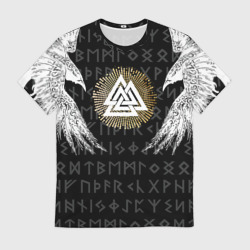 Мужская футболка 3D Крылья ворона и скандинавская руна