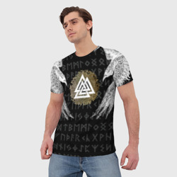 Мужская футболка 3D Крылья ворона и скандинавская руна - фото 2