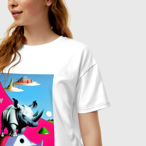 Женская футболка хлопок Oversize Прикольный носорог - поп-арт, цвет белый - фото 3