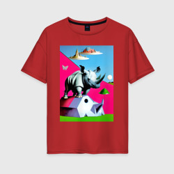 Женская футболка хлопок Oversize Прикольный носорог - поп-арт