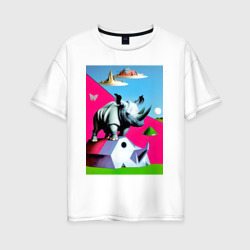 Женская футболка хлопок Oversize Прикольный носорог - поп-арт