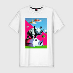 Мужская футболка хлопок Slim Прикольный носорог - поп-арт