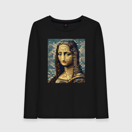 Женский лонгслив хлопок Мона Лиза мозаика - нейросеть, цвет черный