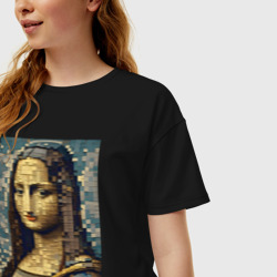 Женская футболка хлопок Oversize Мона Лиза мозаика - нейросеть - фото 2