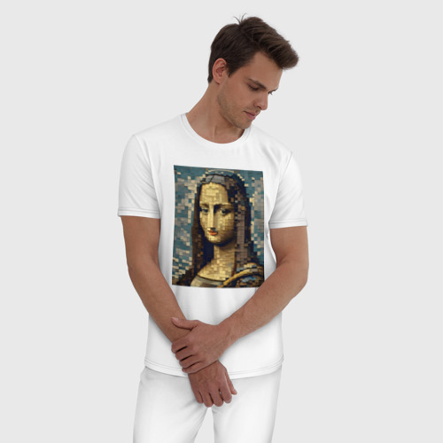 Мужская пижама хлопок с принтом Мона Лиза мозаика - нейросеть, фото на моделе #1