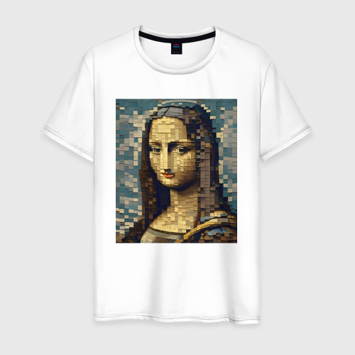Мужская футболка из хлопка с принтом Мона Лиза мозаика - нейросеть, вид спереди №1