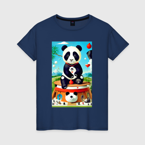 Женская футболка хлопок с принтом Панда на постаменте - сюрреализм, вид спереди #2