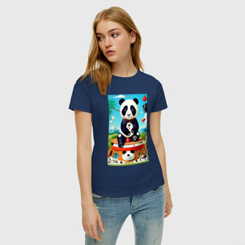 Женская футболка хлопок с принтом Панда на постаменте - сюрреализм, фото на моделе #1
