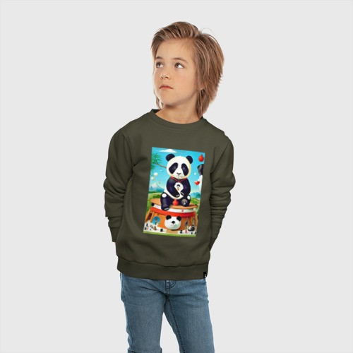 Детский свитшот хлопок с принтом Панда на постаменте - сюрреализм, вид сбоку #3