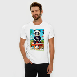 Мужская футболка хлопок Slim Панда на постаменте - сюрреализм - фото 2