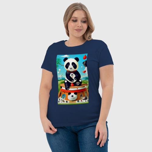 Женская футболка хлопок с принтом Панда на постаменте - сюрреализм, фото #4