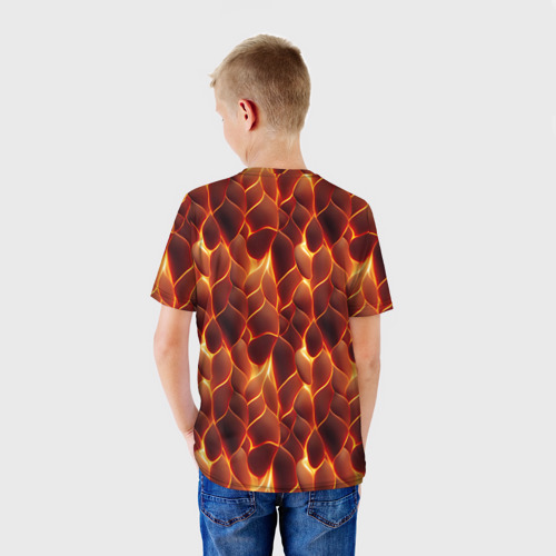 Детская футболка 3D с принтом Огненная мозаичная текстура, вид сзади #2