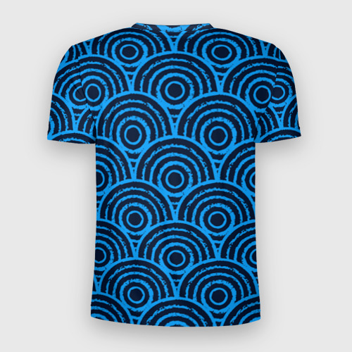 Мужская футболка 3D Slim с принтом Синие круги паттерн, вид сзади #1