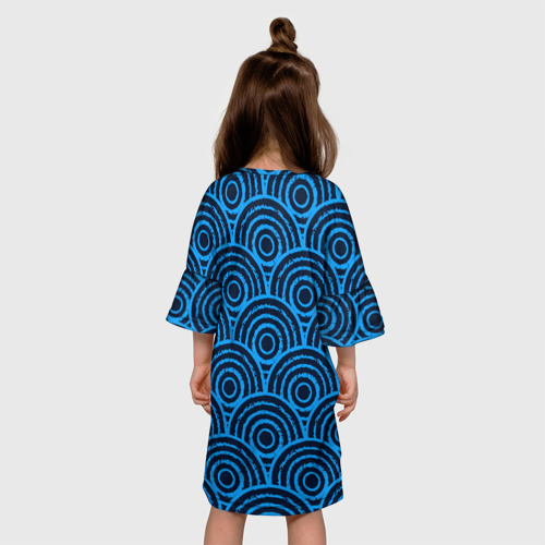 Детское платье 3D с принтом Синие круги паттерн, вид сзади #2