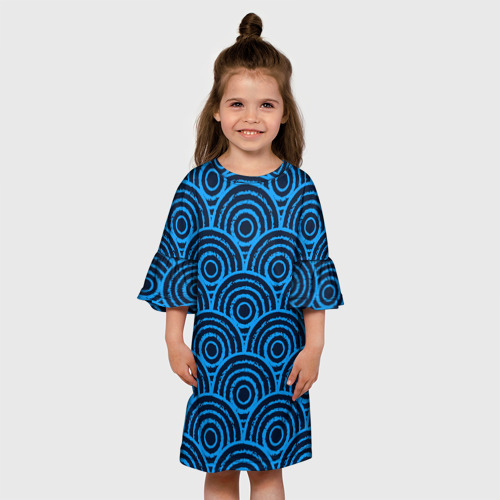 Детское платье 3D с принтом Синие круги паттерн, вид сбоку #3