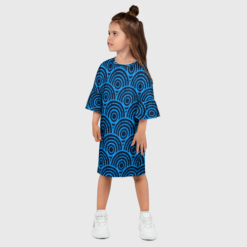 Детское платье 3D с принтом Синие круги паттерн, фото на моделе #1