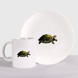 Набор: тарелка + кружка Морская черепаха: вид сбоку