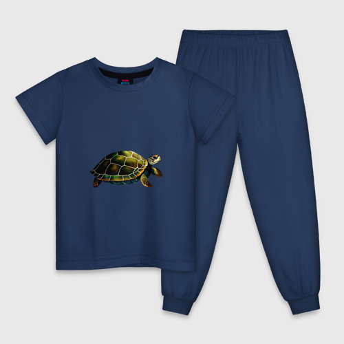 Детская пижама хлопок с принтом Морская черепаха: вид сбоку, вид спереди #2
