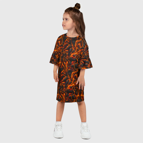 Детское платье 3D с принтом Огненная лава, фото на моделе #1