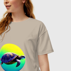 Женская футболка хлопок Oversize Плывущая морская черепаха - фото 2