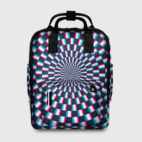 Женский рюкзак 3D с принтом Оптическая иллюзия глитч, вид спереди #2