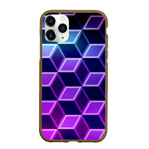 Чехол для iPhone 11 Pro Max матовый с принтом Неоновые кубы иллюзия, вид спереди #2