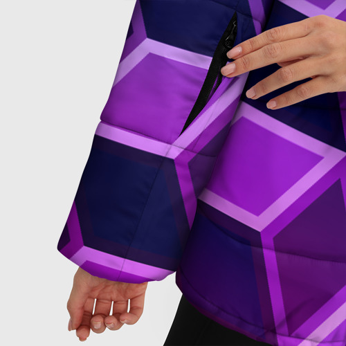 Женская зимняя куртка 3D с принтом Неоновые кубы иллюзия, фото #4