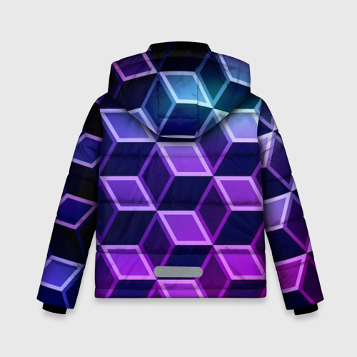 Зимняя куртка для мальчиков 3D с принтом Неоновые кубы иллюзия, вид сзади #1