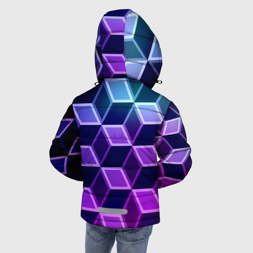 Зимняя куртка для мальчиков 3D с принтом Неоновые кубы иллюзия, вид сзади #2