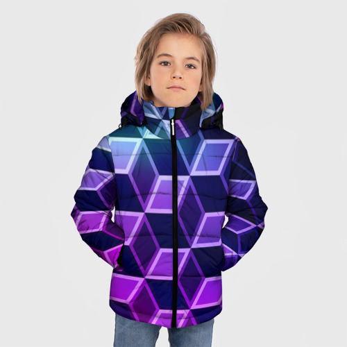 Зимняя куртка для мальчиков 3D с принтом Неоновые кубы иллюзия, фото на моделе #1