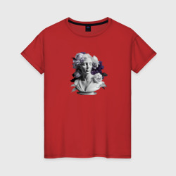 Женская футболка хлопок Гипсовый бюст в цветах - нейросеть 3