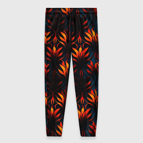 Женские брюки с принтом Оранжевые неоновые листья, вид спереди №1