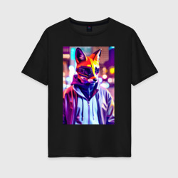 Женская футболка хлопок Oversize Cyber fox - neon - city