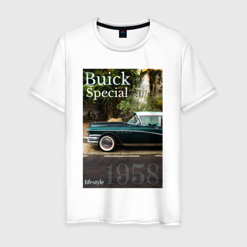 Мужская футболка из хлопка с принтом Buick Special обложка журнала ретро, вид спереди №1