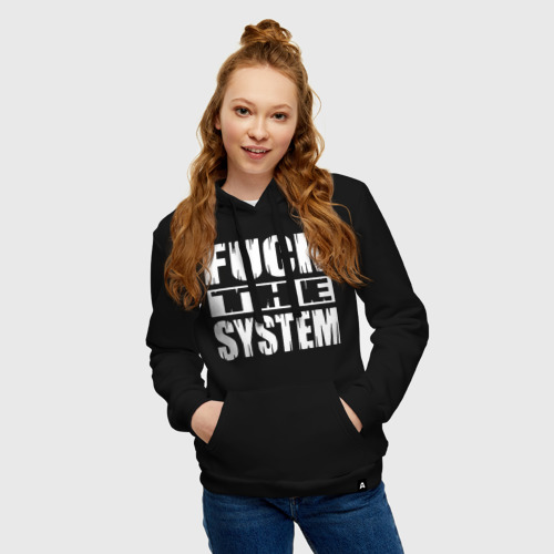 Женская толстовка хлопок SoD - f**k the system, цвет черный - фото 3