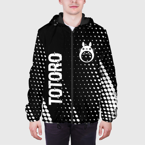 Мужская куртка 3D с принтом Totoro glitch на темном фоне: надпись, символ, вид сбоку #3