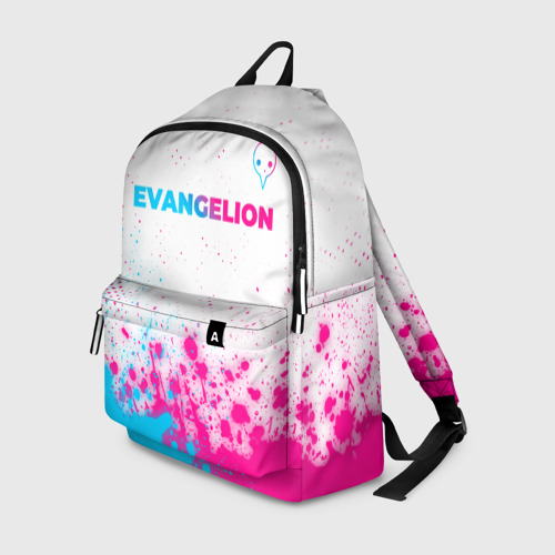 Рюкзак 3D с принтом Evangelion neon gradient style: символ сверху, вид спереди #2