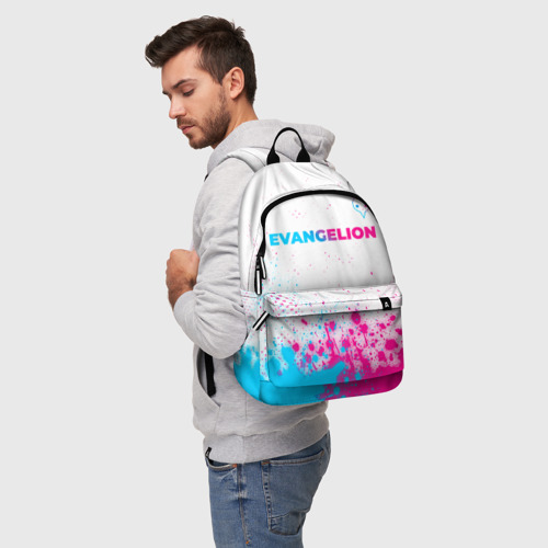 Рюкзак 3D с принтом Evangelion neon gradient style: символ сверху, фото на моделе #1