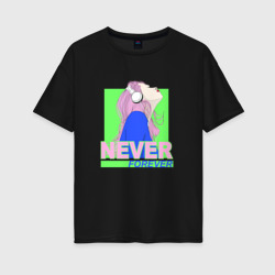 Женская футболка хлопок Oversize Девушка в наушниках never forever