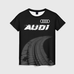 Женская футболка 3D Audi Speed на темном фоне со следами шин: символ сверху