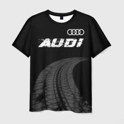 Мужская футболка 3D Audi Speed на темном фоне со следами шин: символ сверху