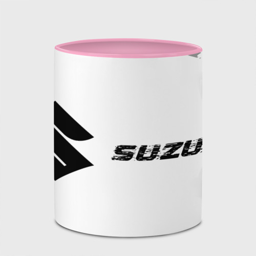 Кружка с полной запечаткой Suzuki Speed на светлом фоне со следами шин: надпись и символ, цвет белый + розовый - фото 4
