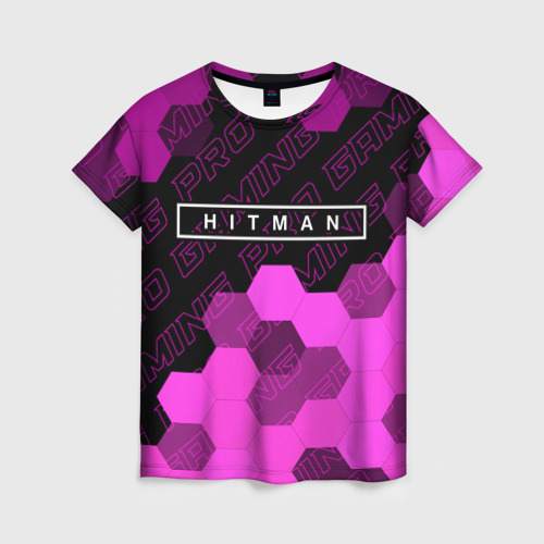 Женская футболка 3D с принтом Hitman pro gaming: символ сверху, вид спереди #2