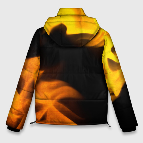 Мужская зимняя куртка 3D с принтом Doom - gold gradient: надпись, символ, вид сзади #1