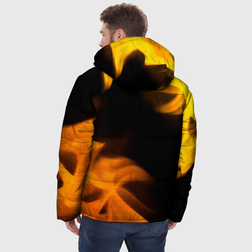 Мужская зимняя куртка 3D с принтом Doom - gold gradient: надпись, символ, вид сзади #2